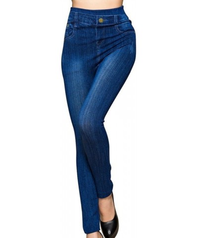 Women's Denim Print Fake Jeans Leggings Slimming Stretch Tights Seamless High Waist Tummy Control Pull On Jeggings Light Blue...