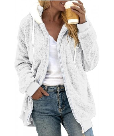 Women's Fuzzy Fleece Jacket Oversized Sherpa Fur Coat with Hood Winter Warm Shaggy Teddy Coats Long Sleeve Outwear D01-white ...