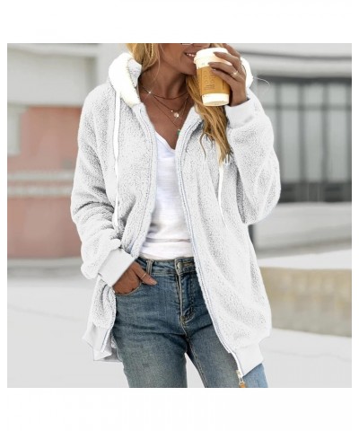 Women's Fuzzy Fleece Jacket Oversized Sherpa Fur Coat with Hood Winter Warm Shaggy Teddy Coats Long Sleeve Outwear D01-white ...