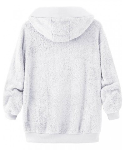 Women's Fuzzy Fleece Jacket Oversized Sherpa Fur Coat with Hood Winter Warm Shaggy Teddy Coats Long Sleeve Outwear D01-white ...