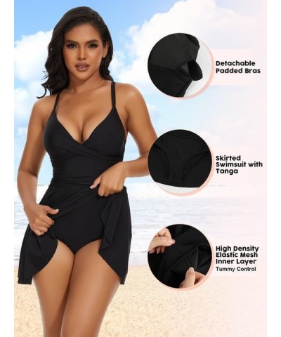 Women One Piece Skirted Swimsuit Tummy Control Bathing Suits Swimdress Swim Dress Monokini Swimwear Black $33.27 Swimsuits