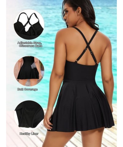 Women One Piece Skirted Swimsuit Tummy Control Bathing Suits Swimdress Swim Dress Monokini Swimwear Black $33.27 Swimsuits