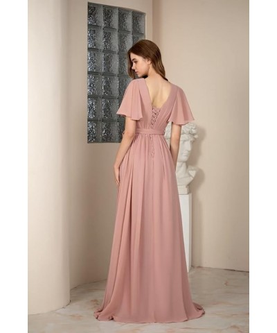 V Neck Bridesmaid Dresses for Wedding with Sleeves Ruffle High Low Chiffon Mother of The Bride Dresses Teal $20.00 Dresses