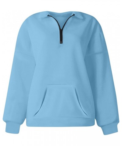 Women's Long Sleeve Quarter Zip Sweatshirt Casual Fall Winter Solid Color Hoodies Y2K Oversized Pullover Tops 29blue $8.90 Ho...