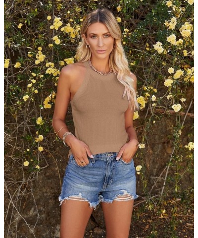 Summer Womens Tank Tops - Casual Sleeveless Basic Cami Top Shirt Slim Knit Ribbed Racerback Workout Blouses Khaki $10.38 Tanks
