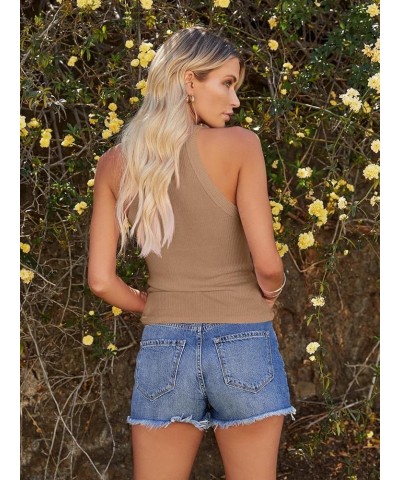 Summer Womens Tank Tops - Casual Sleeveless Basic Cami Top Shirt Slim Knit Ribbed Racerback Workout Blouses Khaki $10.38 Tanks