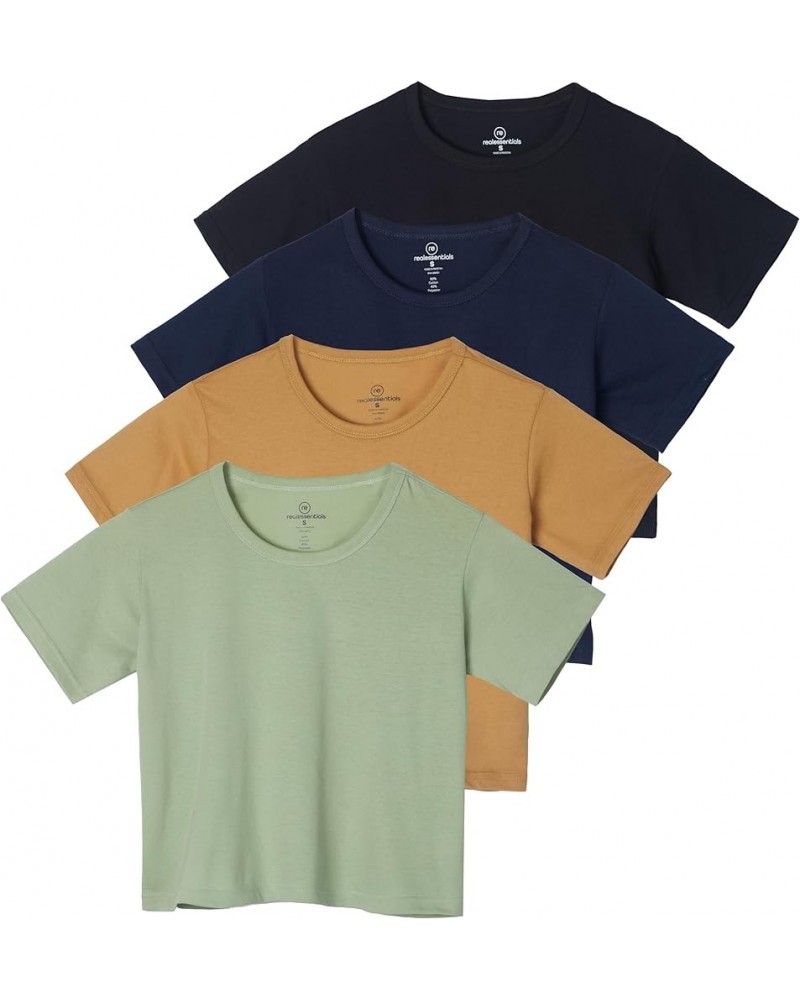 4 Pack: Women's Cotton Short Sleeve Crop Top – Cropped Casual Crew Neck T-Shirts (Available in Plus Size) Standard Set 7 $16....