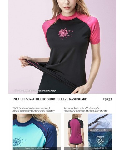 Women's UPF 50+ Rash Guard Short Sleeve, UV/SPF Surf Swim Shirts, Water Beach Swimsuit Top Dandelion Print Navy & Cobalt Blue...