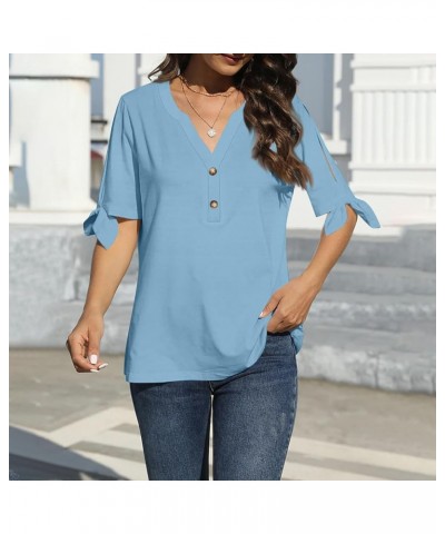 Women's T Shirt Tee Solid Color Daily Going Out Short Sleeve Fashion V Neck Elegant Regular Fit Summer Tops 07light Blue $10....