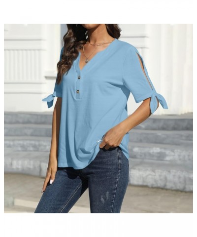 Women's T Shirt Tee Solid Color Daily Going Out Short Sleeve Fashion V Neck Elegant Regular Fit Summer Tops 07light Blue $10....