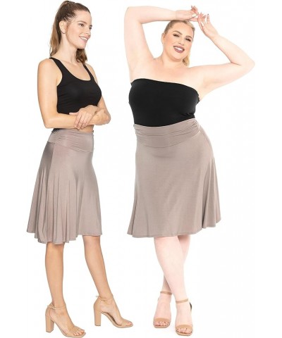 Women's and Plus Size Knee Length Ruched Waist Flowy Skirt Mocha $11.96 Skirts