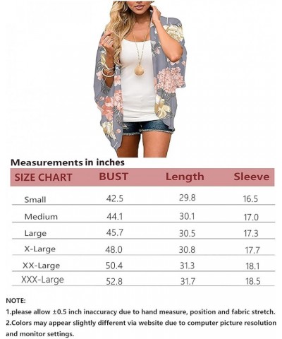 Womens Floral Chiffon Kimono Cardigans Loose Beach Cover Up Half Sleeve Tops 01h Floral Grey $8.69 Swimsuits