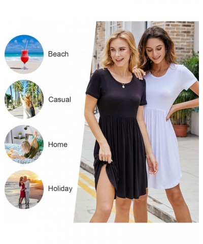 Women's 2024 Summer Short Sleeve Casual Dresses Hide Belly Fat Loose Fit Sundress with Pockets Bean Red Stripe $17.94 Dresses