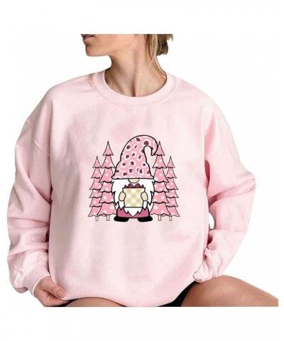 Pink Christmas Sweatshirts for Women Funny Cute Gnomes Santa Oversized Long Sleeve Shirts Vacation Pullovers Xmas Gift 012 Pi...