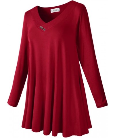 Women Plus Size Tunic Tops Long Sleeve V Neck Blouse Loose Swing Basic Flowy T Shirt for Leggings Wine Red $12.74 Tops