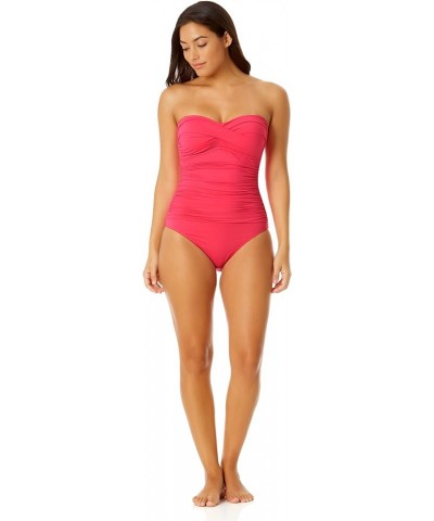 Women's Standard Twist Front Shirred One Piece Swimsuit Hot Pinkie $13.64 Swimsuits