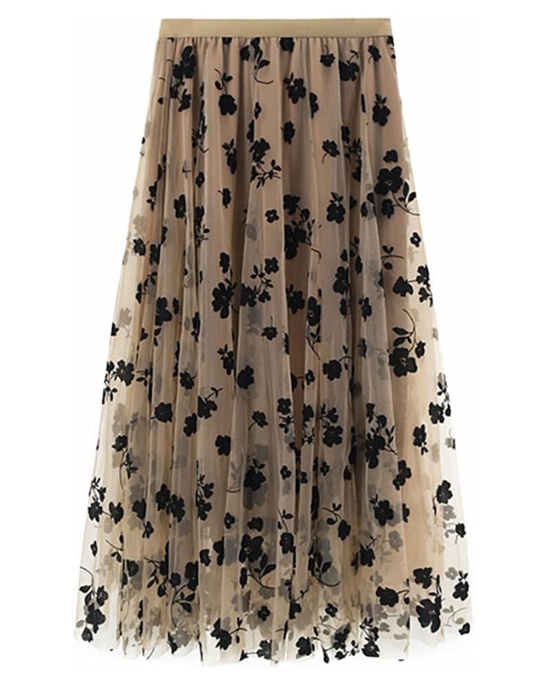 Women Retro Vintage Double Layer Chiffon Pleat Maxi Long Skirt Dress Brown Floral $9.02 Skirts