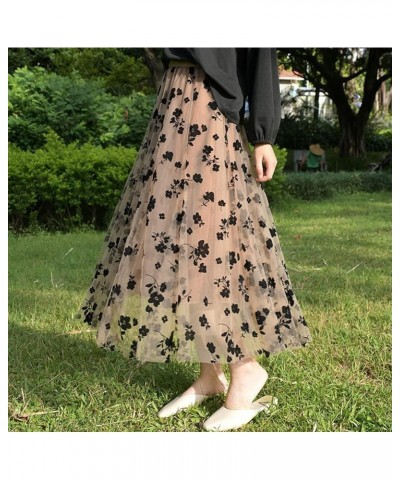 Women Retro Vintage Double Layer Chiffon Pleat Maxi Long Skirt Dress Brown Floral $9.02 Skirts