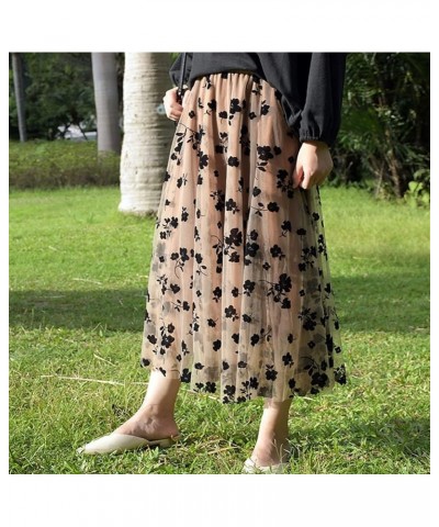 Women Retro Vintage Double Layer Chiffon Pleat Maxi Long Skirt Dress Brown Floral $9.02 Skirts