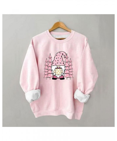 Pink Christmas Sweatshirts for Women Funny Cute Gnomes Santa Oversized Long Sleeve Shirts Vacation Pullovers Xmas Gift 012 Pi...