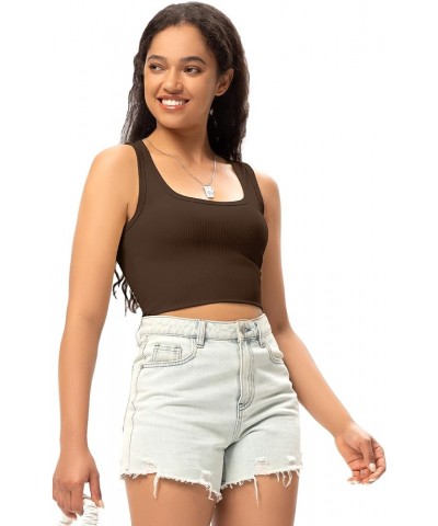 Sports Crop Tank Tops for Women Cropped Workout Tops Racerback Running Yoga Tanks Cotton Sleeveless Gym Shirts Brown $14.99 A...