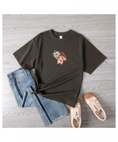 Women Cute Mushroom Oversized T Shirt Kawaii Graphic Cottagecore Tee Cotton Crewneck Short Sleeve Tops Teens Chocolate $9.34 ...