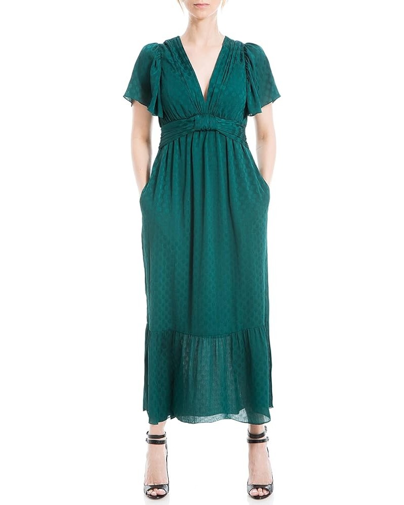 Women's Jacquard Shine Dot Cinched Waist Midi Dress Emerald $16.96 Dresses