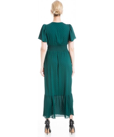 Women's Jacquard Shine Dot Cinched Waist Midi Dress Emerald $16.96 Dresses