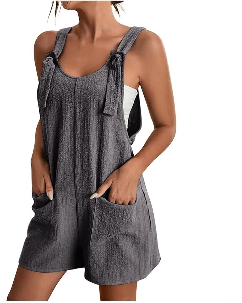 Rompers for Women 2024 Summer Sleeveless Adjustable Tie Knot Strap Short Jumpsuits with Pockets Trendy 05-gray $5.93 Jumpsuits