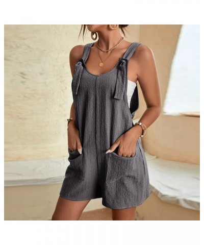 Rompers for Women 2024 Summer Sleeveless Adjustable Tie Knot Strap Short Jumpsuits with Pockets Trendy 05-gray $5.93 Jumpsuits