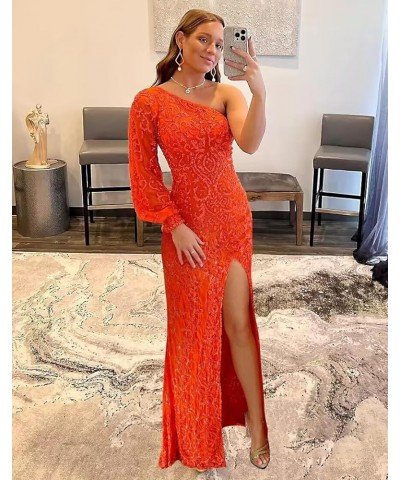 Sparkly Sequin One Shoulder Prom Dresses for Women Puffy Sleeves Long Formal Evening Gowns DI88 Gold $28.60 Dresses