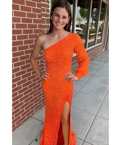 Sparkly Sequin One Shoulder Prom Dresses for Women Puffy Sleeves Long Formal Evening Gowns DI88 Gold $28.60 Dresses