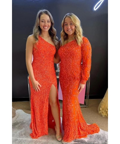 Sparkly Sequin One Shoulder Prom Dresses for Women Puffy Sleeves Long Formal Evening Gowns DI88 Gold $28.60 Dresses