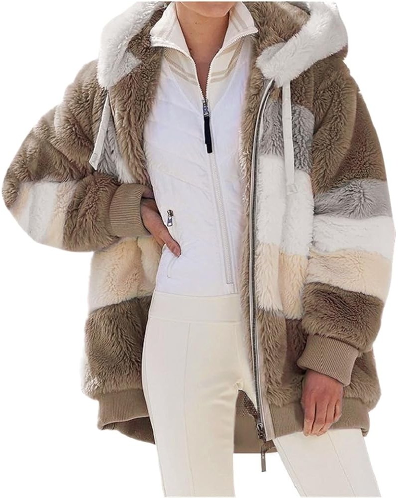 Jacket for Women 2023 Fall Winter Sherpa Fleece Jackets Full Zip Long Sleeve Casual Fuzzy Hooded Jacket Coats Khaki $9.11 Jac...