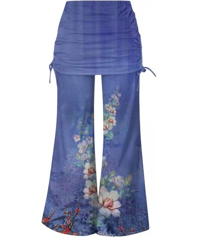 Women's Summer Vintage Print Wide Leg Pants Casual Flared Drawstring Trousers Elastic High Waist Palazzo Pants 3-dark Blue $1...