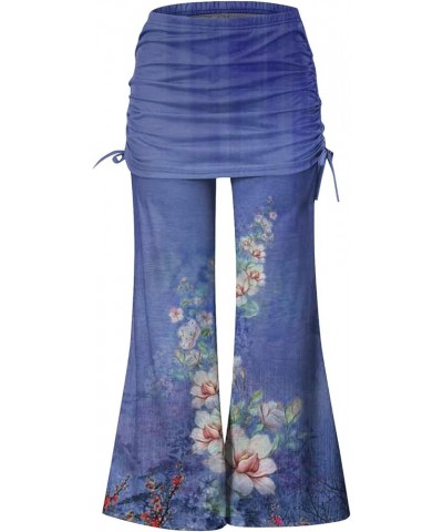 Women's Summer Vintage Print Wide Leg Pants Casual Flared Drawstring Trousers Elastic High Waist Palazzo Pants 3-dark Blue $1...