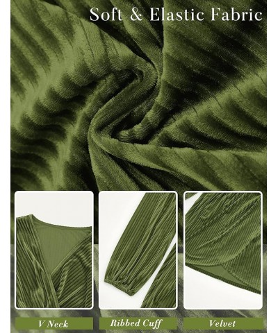 Women's 2024 Long Sleeve Wrap Velvet Mini Dress Sexy V Neck Cocktail Party Club Dress Olive $26.32 Dresses