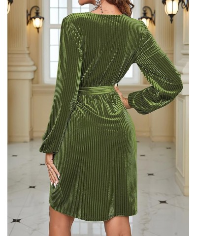 Women's 2024 Long Sleeve Wrap Velvet Mini Dress Sexy V Neck Cocktail Party Club Dress Olive $26.32 Dresses