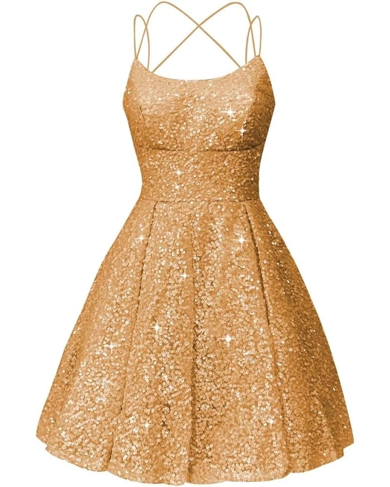 Spaghetti Straps Sequin Homecoming Dresses Sparkly Plus Size Short Prom Dresses for Women 2024 Gold $42.00 Dresses