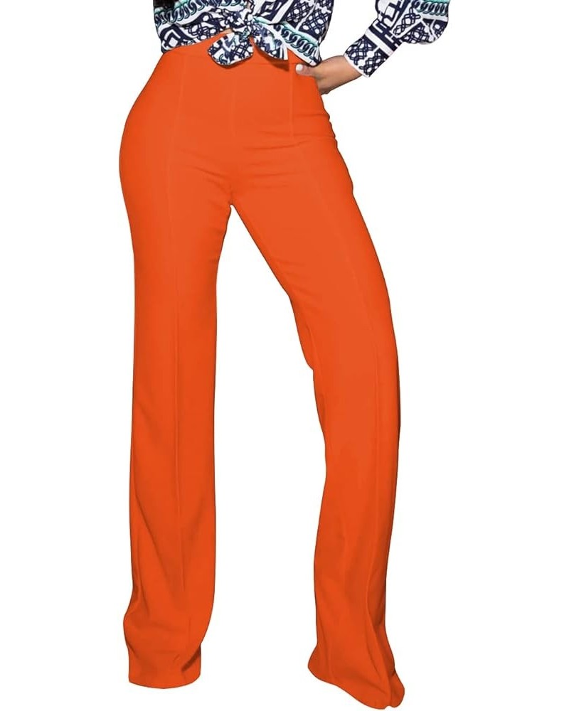 Women High Waisted Dress Pants Work Trousers Slacks Bottoms Casual Pull On Long Stretch Solid Office Business Orange $18.19 P...