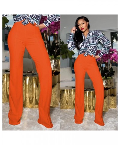Women High Waisted Dress Pants Work Trousers Slacks Bottoms Casual Pull On Long Stretch Solid Office Business Orange $18.19 P...