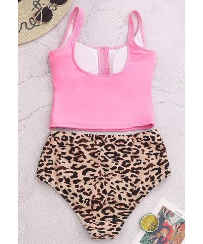Women Sports Crop Tops High Waisted Bikini Retro Coverage Swimsuit Button Cut Out Bathing Suits Athletic Two Piece Swimwear P...