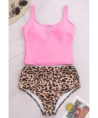 Women Sports Crop Tops High Waisted Bikini Retro Coverage Swimsuit Button Cut Out Bathing Suits Athletic Two Piece Swimwear P...