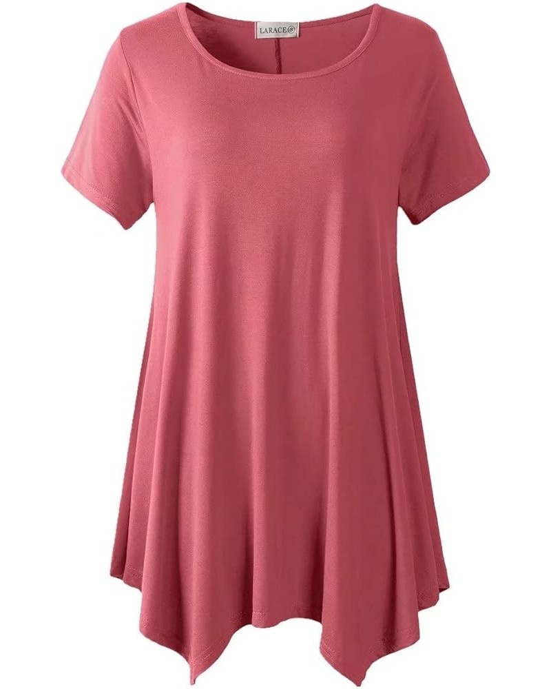 Short Sleeve Shirts for Womens Plus Size Tops Casual Summer Clothes Asymmetrical Tunic Blouses Grayish Pink $10.50 Tops