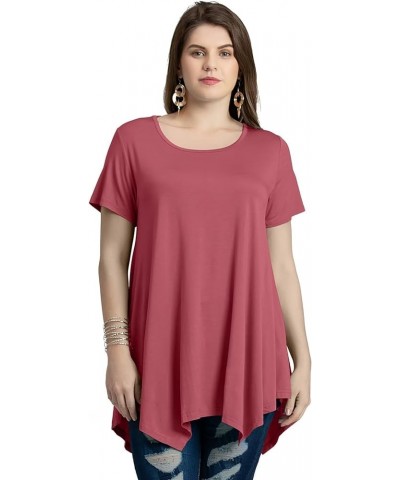 Short Sleeve Shirts for Womens Plus Size Tops Casual Summer Clothes Asymmetrical Tunic Blouses Grayish Pink $10.50 Tops