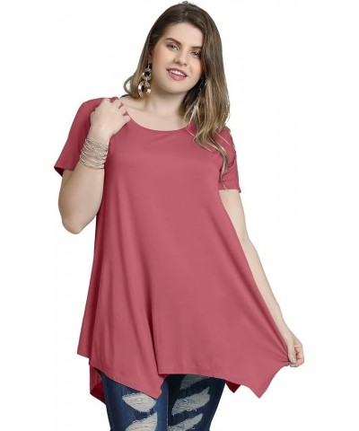 Short Sleeve Shirts for Womens Plus Size Tops Casual Summer Clothes Asymmetrical Tunic Blouses Grayish Pink $10.50 Tops