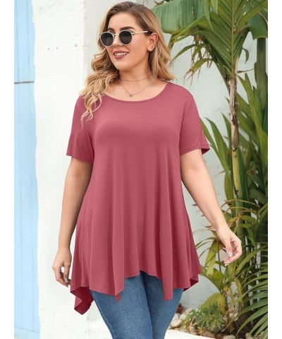 Short Sleeve Shirts for Womens Plus Size Tops Casual Summer Clothes Asymmetrical Tunic Blouses Grayish Pink $10.50 Tops