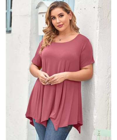 Short Sleeve Shirts for Womens Plus Size Tops Casual Summer Clothes Asymmetrical Tunic Blouses Grayish Pink $10.50 Tops