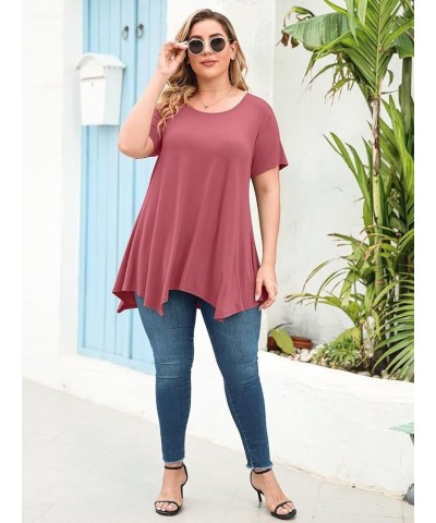 Short Sleeve Shirts for Womens Plus Size Tops Casual Summer Clothes Asymmetrical Tunic Blouses Grayish Pink $10.50 Tops