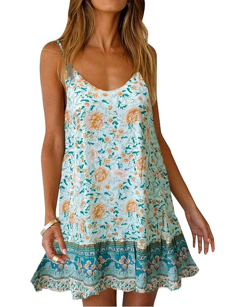 Womens Boho Floral Printed Dress Summer Sleeveless Adjustable Strap Beach Mini Dress with Pockets 27 Pale Green Floral $16.31...